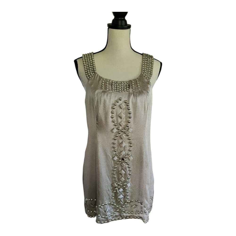💕ECI Women's Sleeveless Silver Dress with Beads & Side Zipper Size 8 New